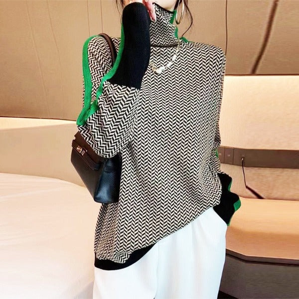 Lucía™ | Jersey de cuello alto con llamativas rayas en contraste