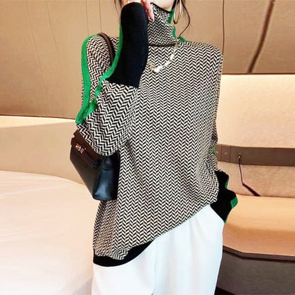 Lucía™ | Jersey de cuello alto con llamativas rayas en contraste